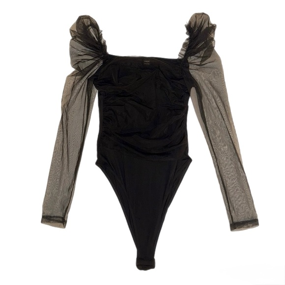 SHEIN Black Mesh Sleeve Bodysuit - Picture 1 of 3